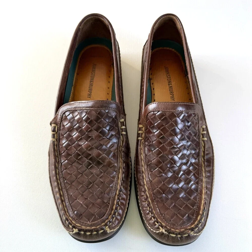 Johnston & Murphy Woven Leather Loafers, Men's Sz 11.5 Brown J&M Flex Sole NWOT